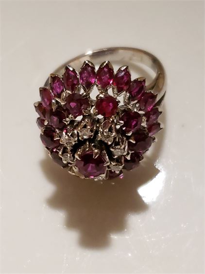 Ladies Diamond and Ruby Cluster Ring .