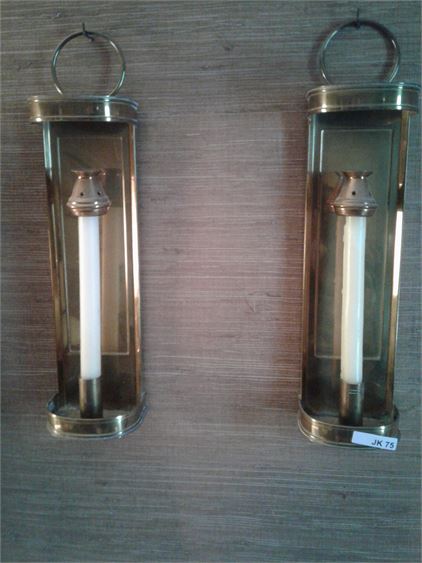 Pair Brass Candlestick Sconces