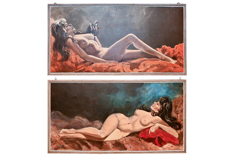 Dale Rayburn Two (2) Acrylic on  Canvas Reclining Nudes