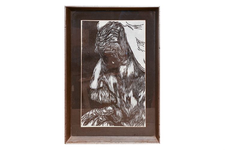 Original Print From Woodcut of Albert Einstein