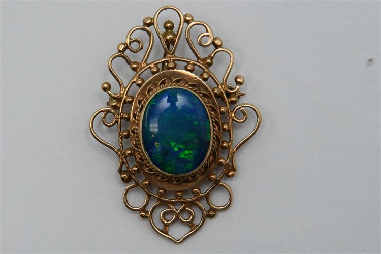 14 K Yellow Gold and Opal Dress Pin