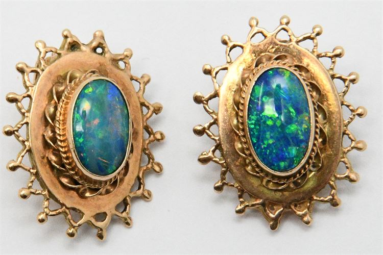 14k yellow Gold Black Opal Earrings