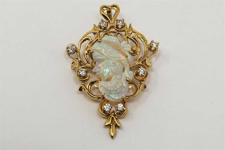 Vintage Opal and Diamond Pendant