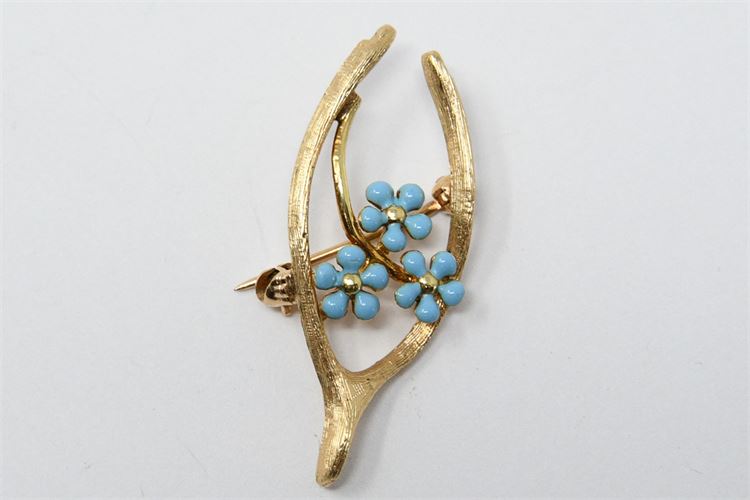 14k Yellow Gold Turquoise Pin