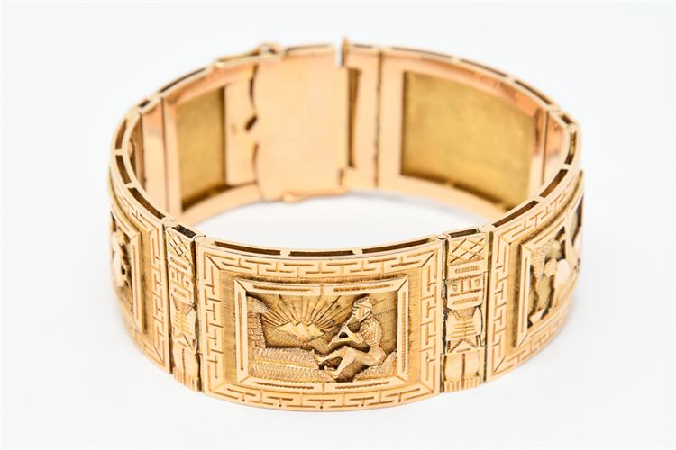 Antique 18k Yellow Gold vintage Mayan Bracelet