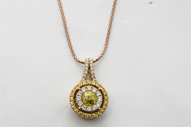 14kyg Yellow Fancy Diamond Pendant on Rose Gold Chain