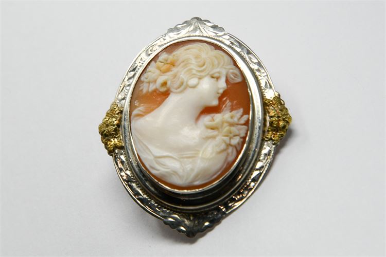 Antique 14k Two Tone Gold Cameo Pin