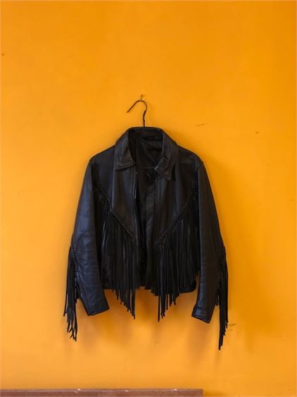 Women's Leather Jacket with Tassels, Size Small