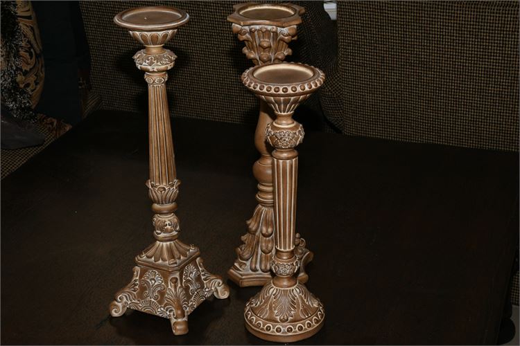 Trio of Antique Finish Candlesticks