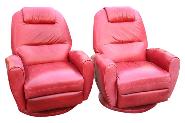 Pair of Red Leather Recliners