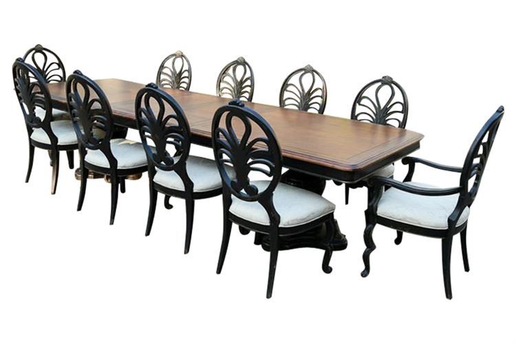 Continental Style Dining Table and Ten (10) Chairs