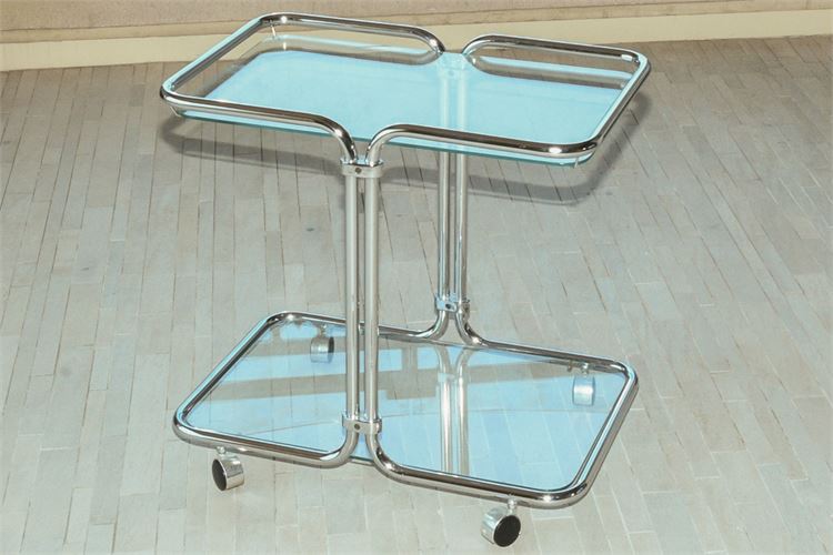 Glass and Chrome Two Tier Serving Cart