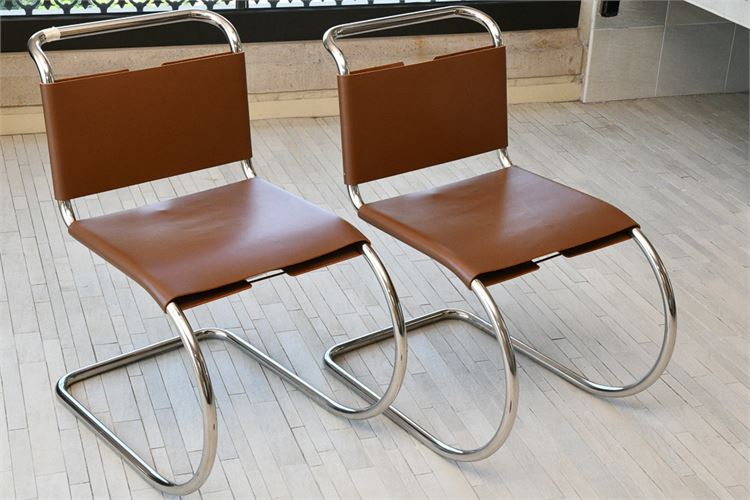 Pr of Leather and Chrome Chairs Designed by Ludwig Mies van der Rohe