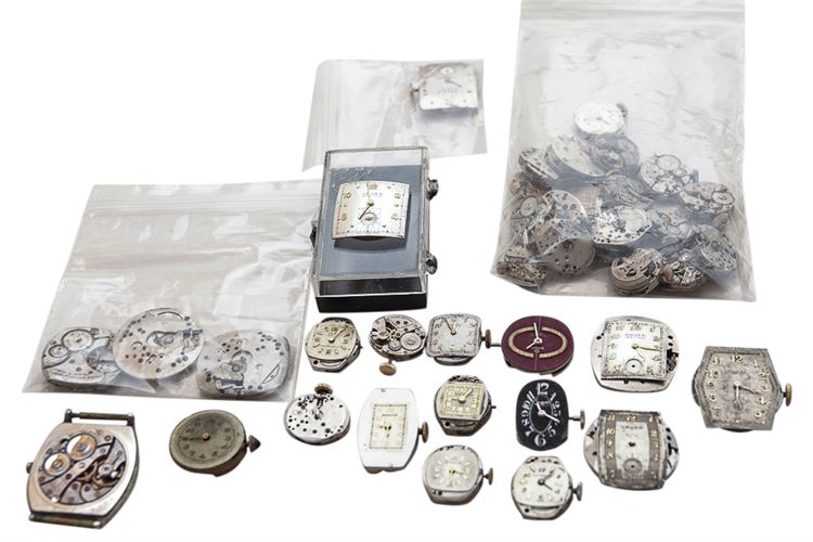 Group Lot of GRUEN, etc. Watch Movements and Dials