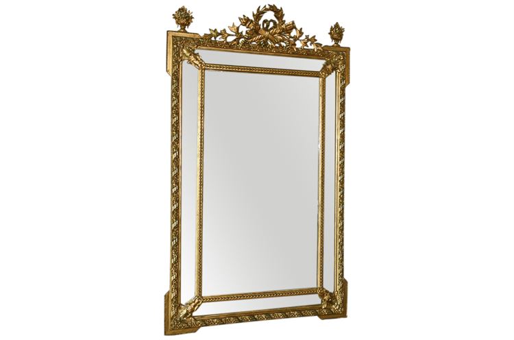 Antique Louis XVI Style Cushion Giltwood Mirror