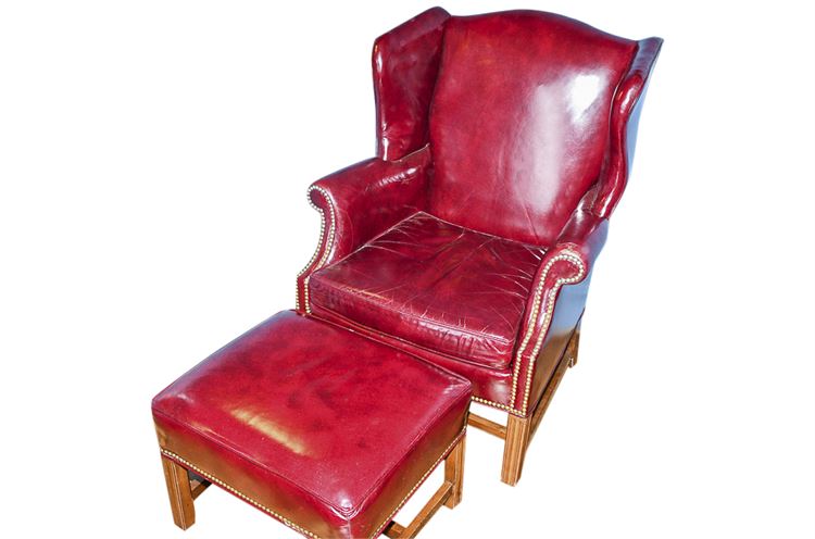 Georgian Style Leather Wingchair & Ottoman