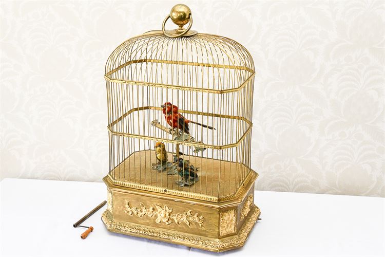 Rare French Gilt  Wood and Metal Multi-Figure  "Birdcage" Automaton