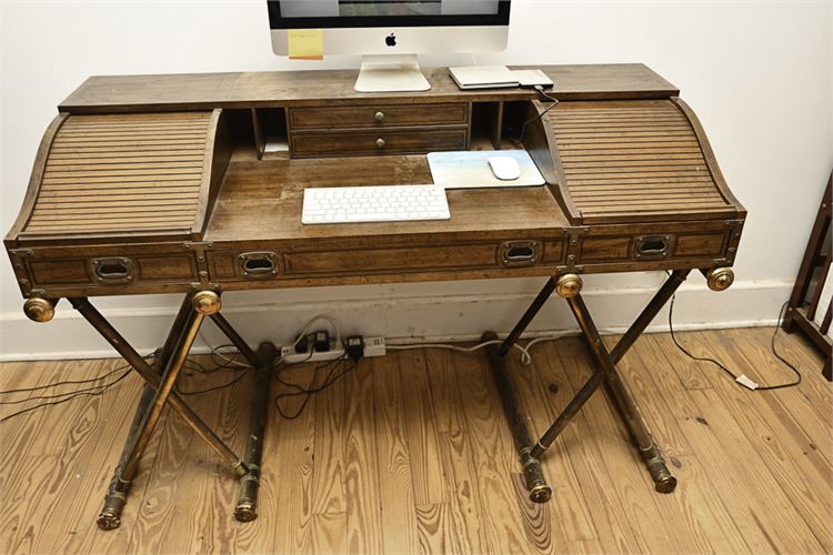 Mahogany Campaign Style Roll Top Writing/Office Desk