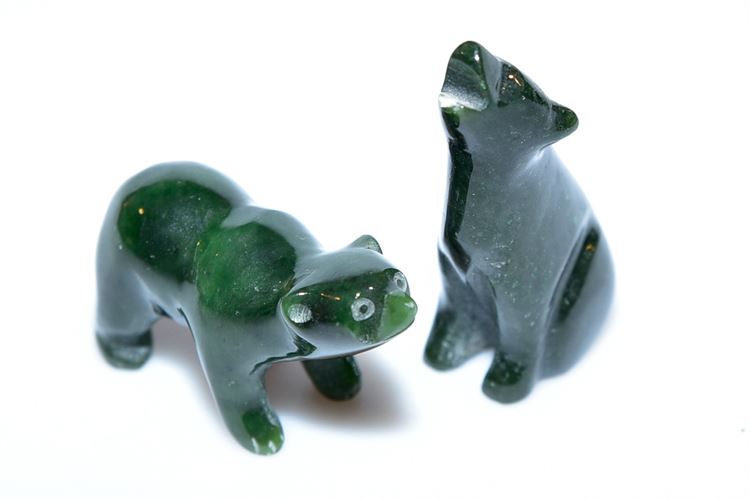 Pair Carved JADE Bears Sculptures