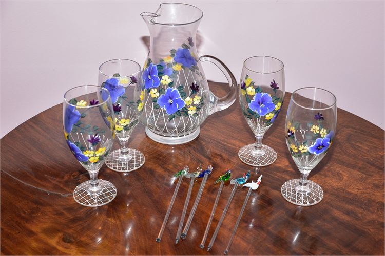 (Eleven) 11 Piece Hand Painted Glass Water Set