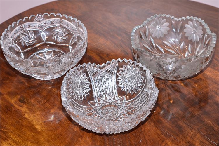 Lot of (Three) 3 Vintage Etched Glass Bowls