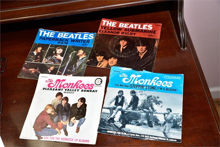 Vintage Original BEATLES & Monkees 45 RPM Records w/Sleeves