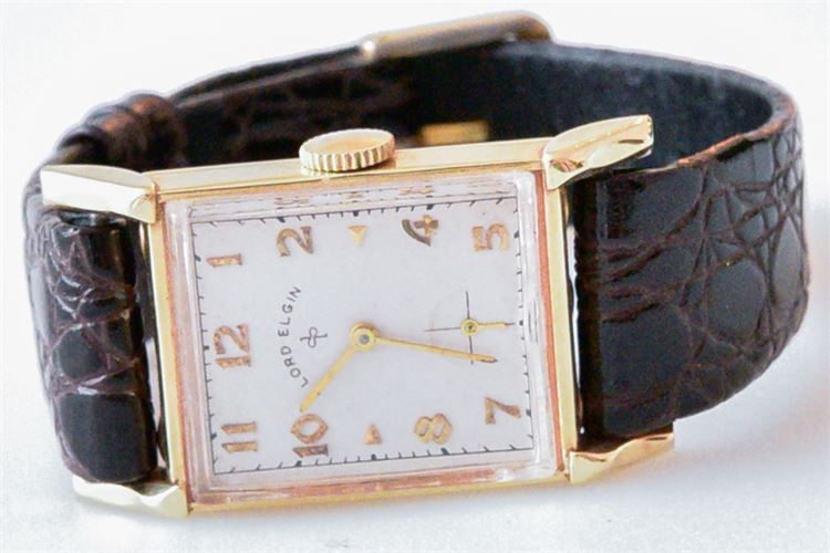 Men's Antique 1940's Art Deco 14K Gold LORD ELGIN Wristwatch