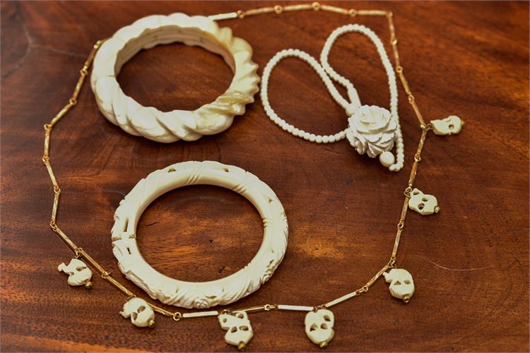 Lot of Hand Carved Ivory Jewelry