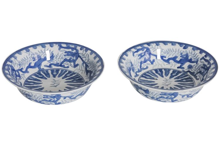 Pair Chinese Blue & White Bowls