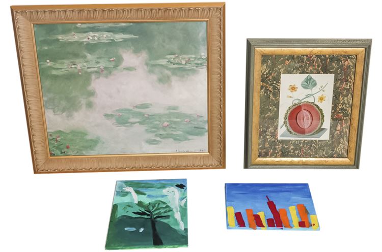 Lot (Four) 4 Paintings & Prints Framed & Unframed