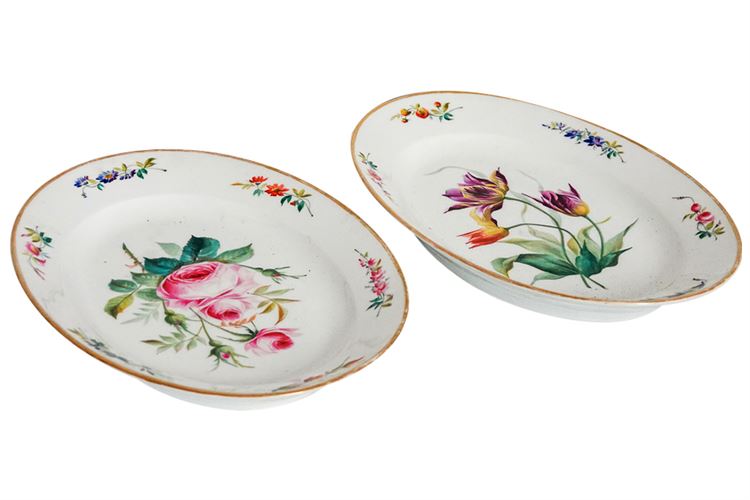 Antique European Hand Painted Flowers Serving Plates