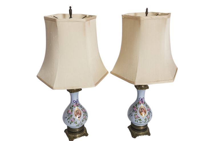 Pair Hand Painted Porcelain Table Lamps