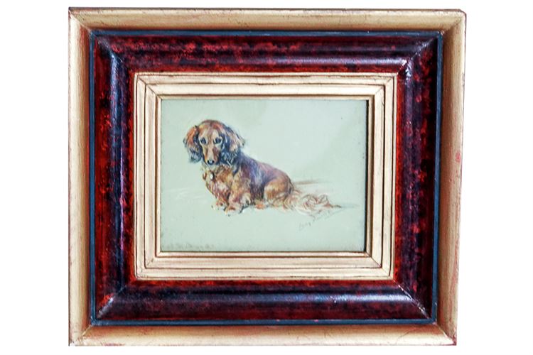 Vintage Framed Pastel on Paper Dog Portrait