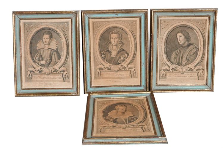 Antique Set of (Four) 4 Framed European Steel Plate Engravings