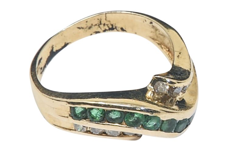 Lady's 14k Stamped "14K" Yellow Gold Emerald and Diamond Ring