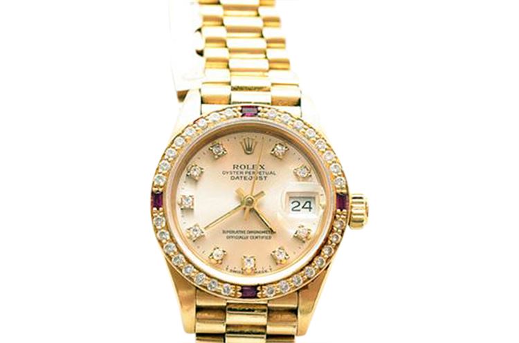 Ladies/Women's ROLEX PRESIDENT 18K w/Diamond Dial & Bezel