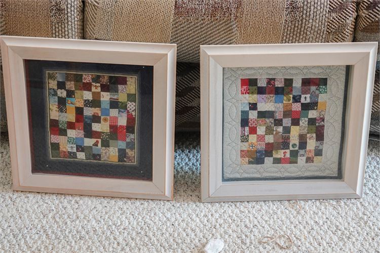 Pair of Framed "Checkerboard Quilt" Textiles