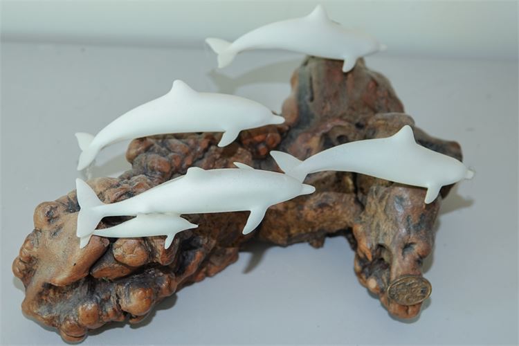 Dolphins Mounted on Burlwood Base