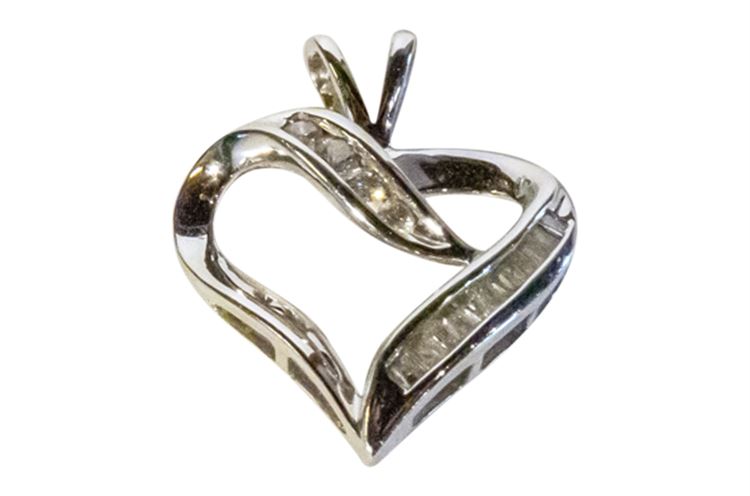 Women's 10K White Gold w/Diamonds Heart Pendant