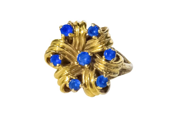 Women's 14K Gold Cocktail Ring with Blue Stones