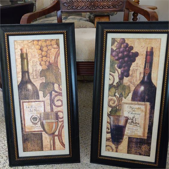 Pair Wine Bottle Artwork Framed