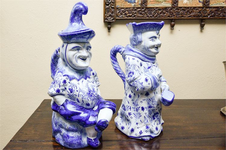 Two Delft Ceramic Figural Pitchers