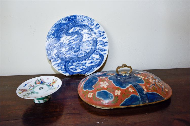 Trio of Painted Asian Ceramic Pieces
