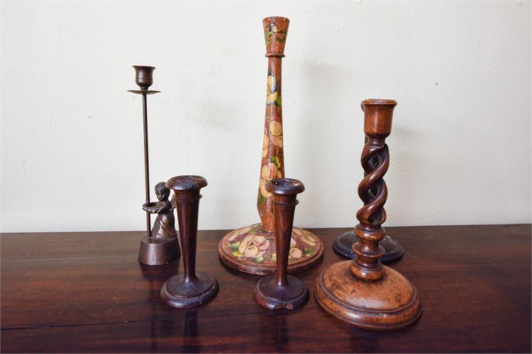 Nice Collection Antique Carved Wood Candle Holders