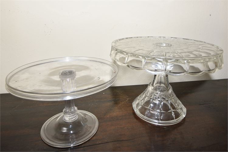 Two (2) Vintage Pressed Glass Cake Stands