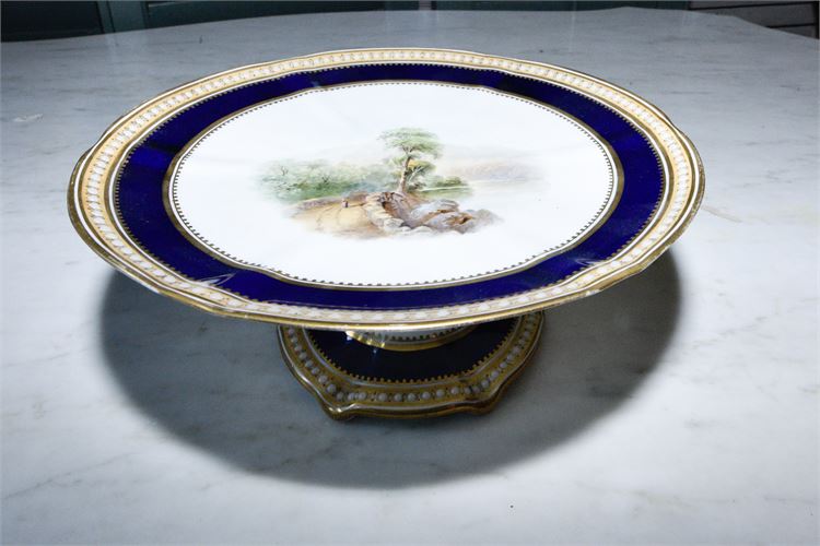 Porcelain Pedestal Dish with Landscape Scene