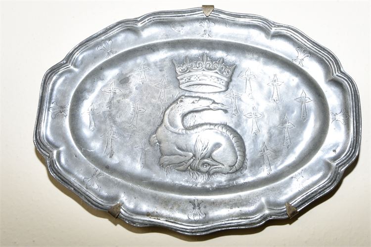 Antique English Pewter Plate with Dragon Decoration