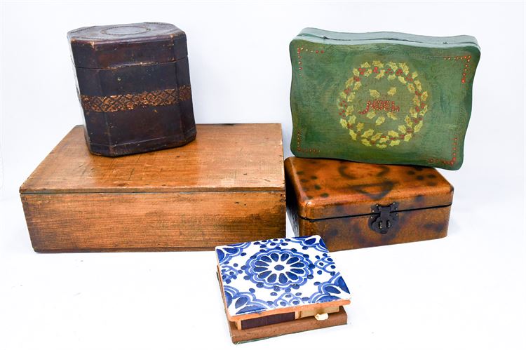 Mixed Lot Wood & Leather Trinket/Keepsake Boxes