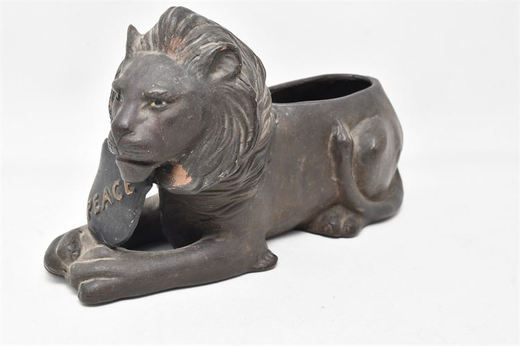 Antique Ceramic British Lion Planter Figurine