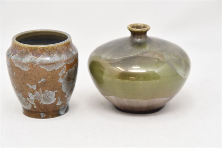 Two (2) Artisan Ceramic Vases w/Irredescent Glaze